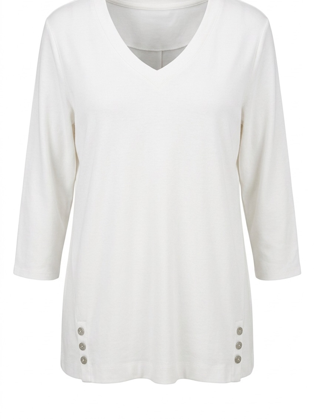 J.Jill Wearever Collection Classic off-White V-Neck Button-Hem Women's Top #167